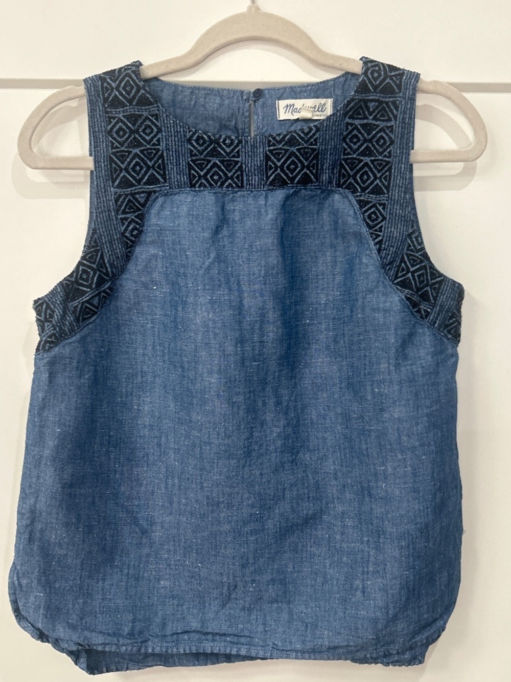 Madewell Linen-Cotton Straight Hem Embroidered Top In Indigo Style A5641 Sz M - Picture 12 of 12